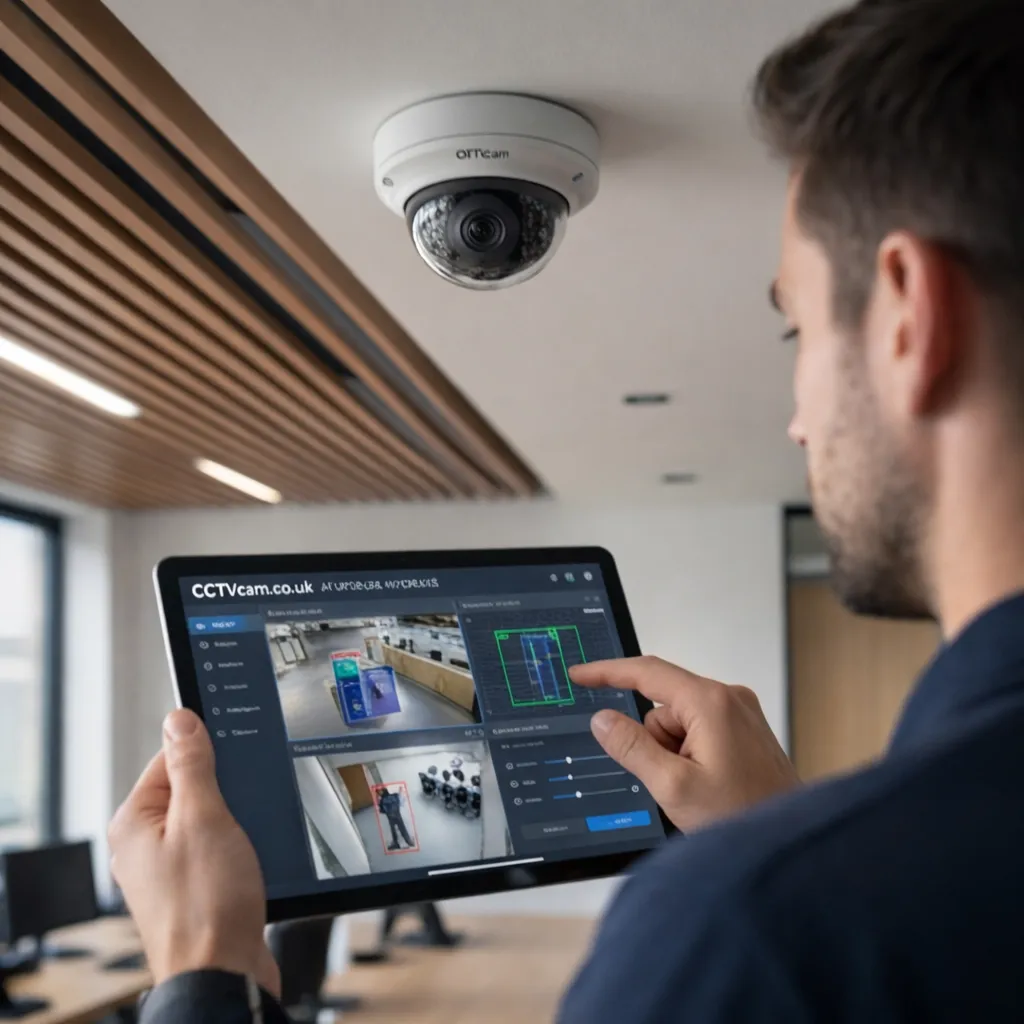 Office CCTV security monitoring with AI smart detection in London